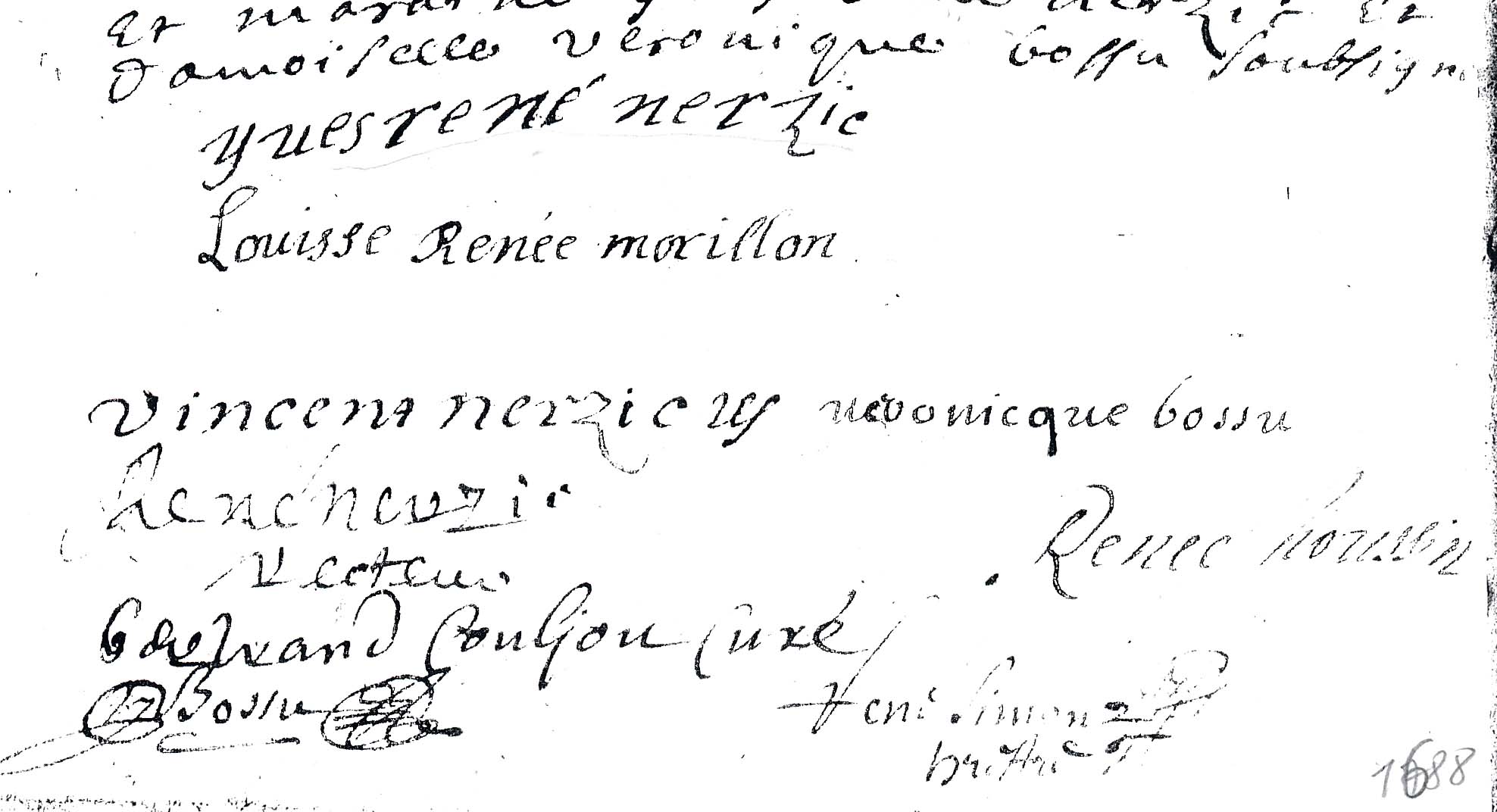 Signatures de Vincent Nerzic et Louise Renée Morillon