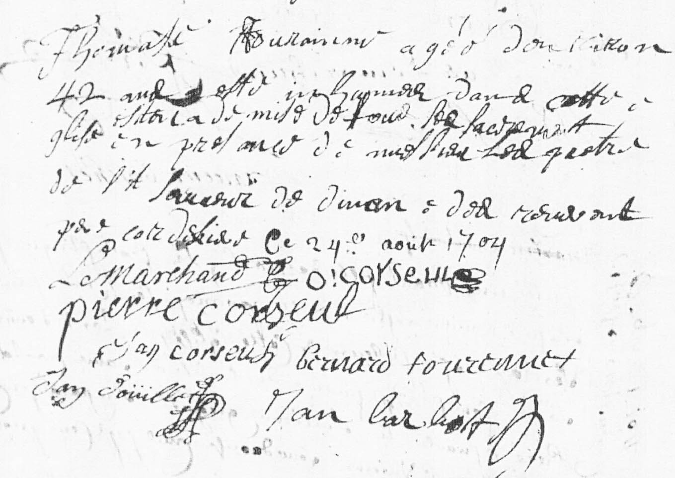 Signatures d'Olivier Corseul  et de ses enfants au décès de Thomasse Touraine
